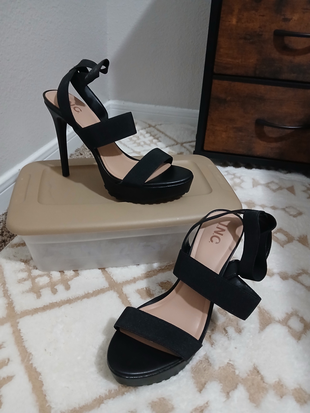 INC International Concepts Black Strappy High Heel Sandals